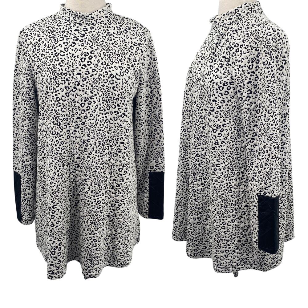 Tyler Boe Chrissy Tunic Top Mockneck Animal Print Spotted Faux Leather Detail M